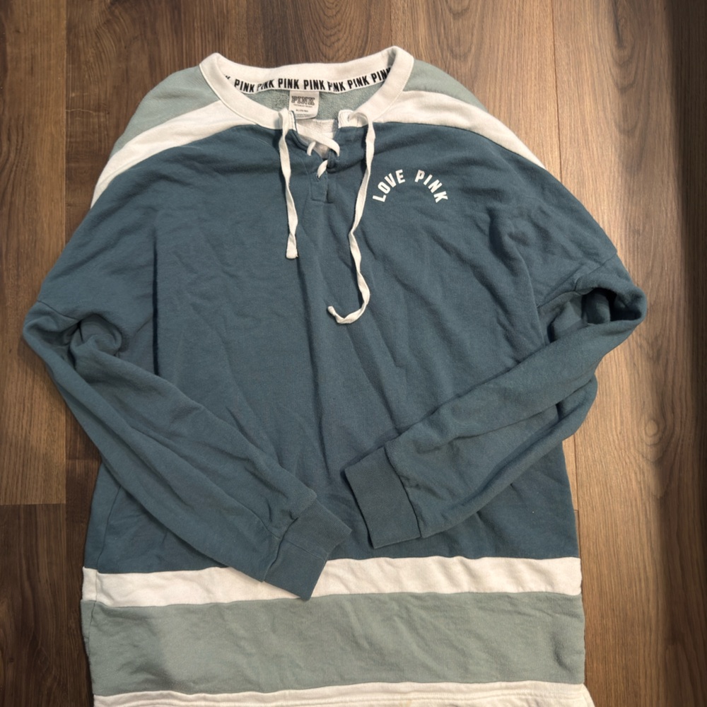 Victoria's Secret Pink Teal and White Hoodie